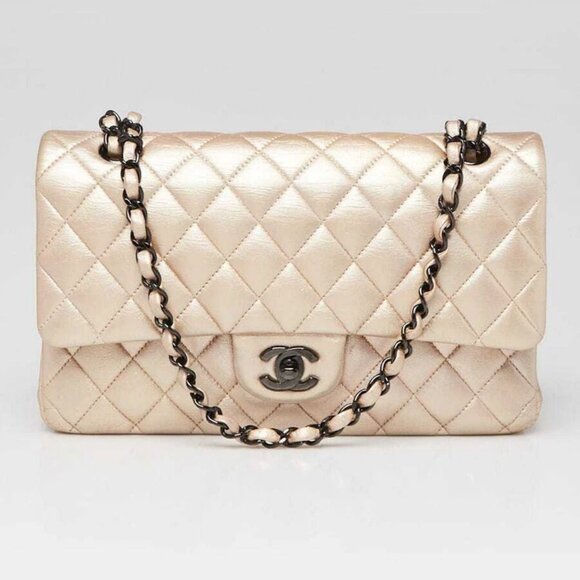 CHANEL Handbags - Chanel Gold Quilted Lambskin Leather Classic Medium Double Flap Bag
